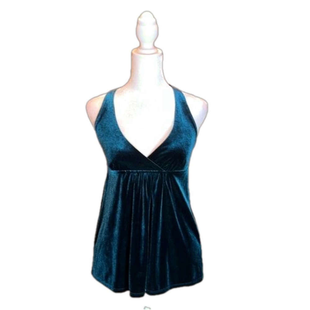 ZERO Brand Dark Green Velvet Halter Tank Top Size S - Picture 3 of 8